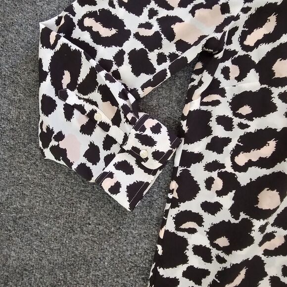 Talbots Top Shirt Womens Large White Pink Leopard V Neck Long Sleeve Career - Picture 4 of 9